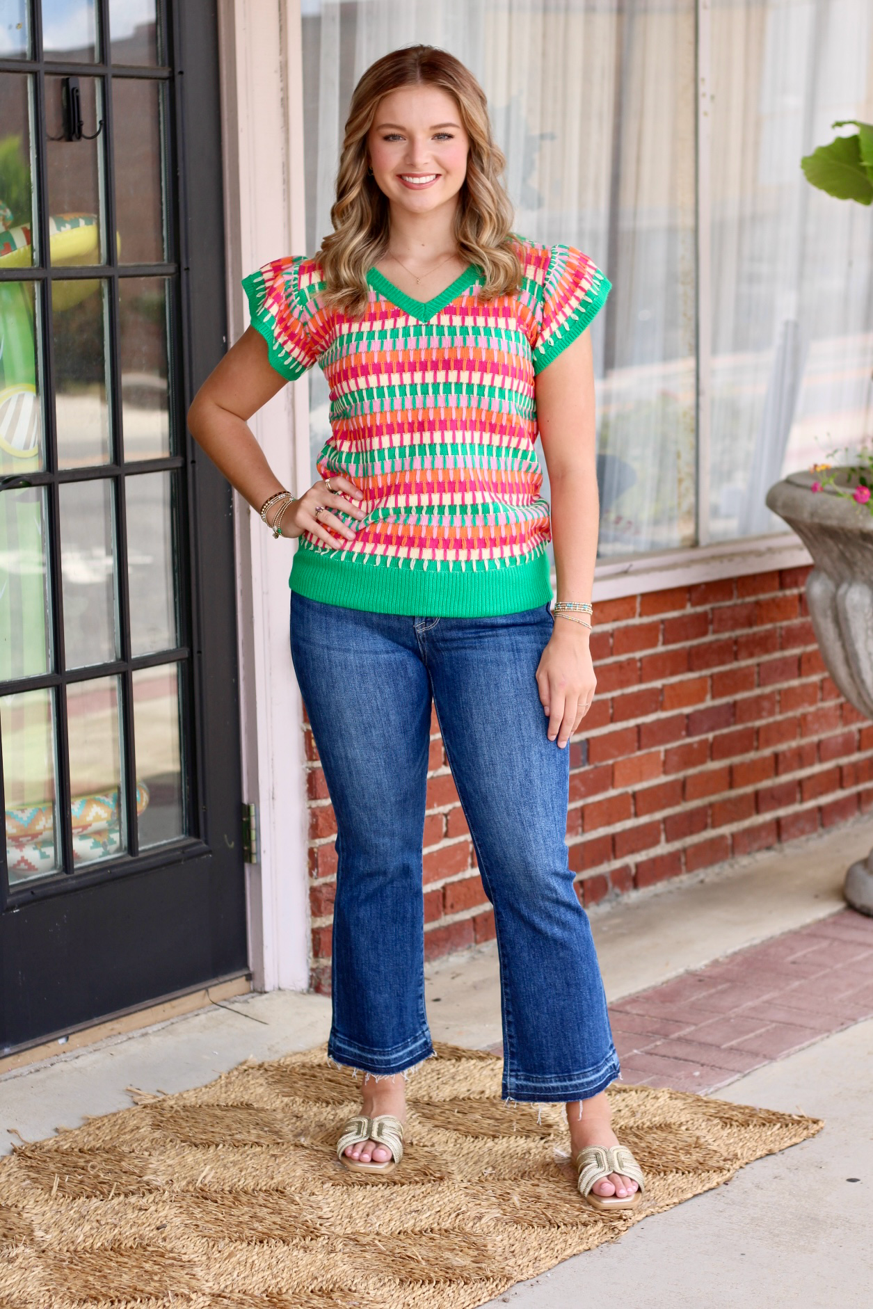 Stripe Flutter Sleeve Sweater Top