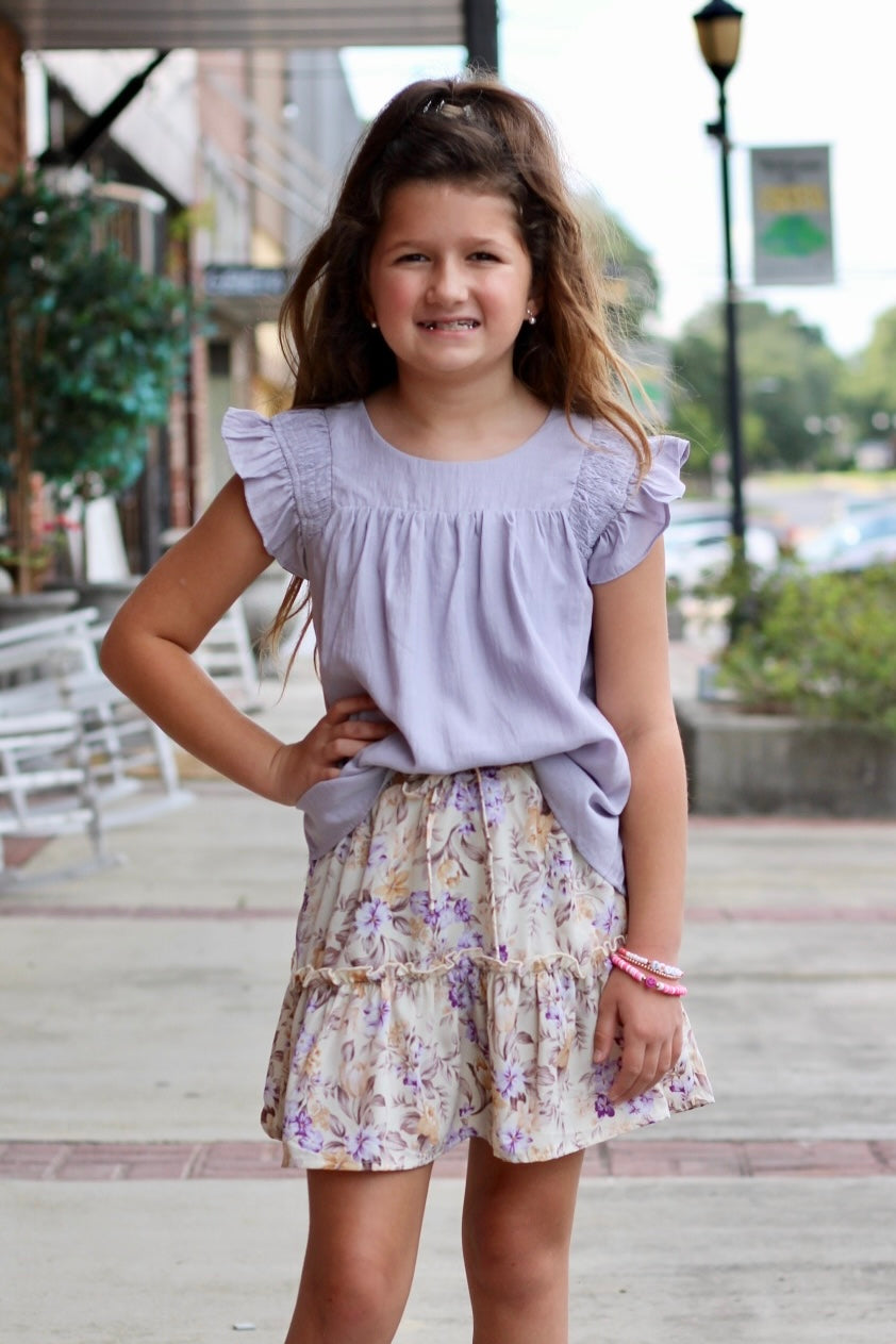 Girls Ruffle Waist Drawstring Skirt