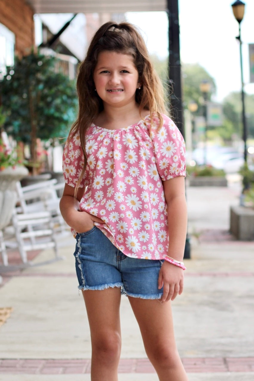 Girls Floral Round Neck Top