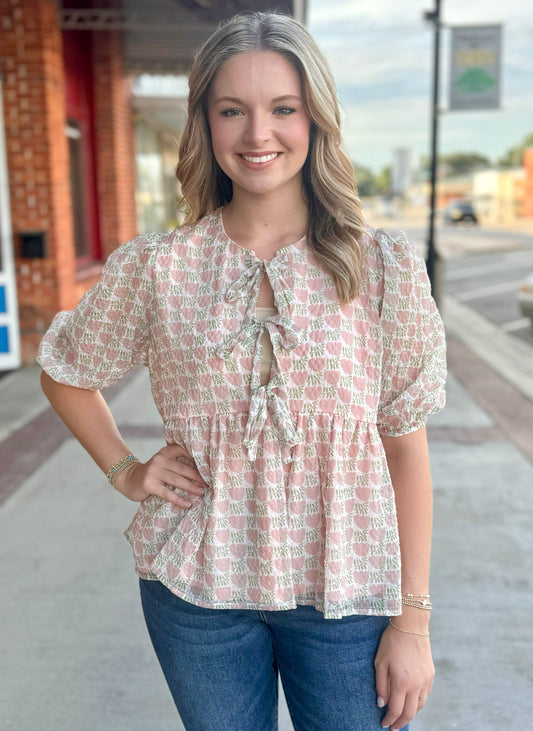 Printed Front Tie Top