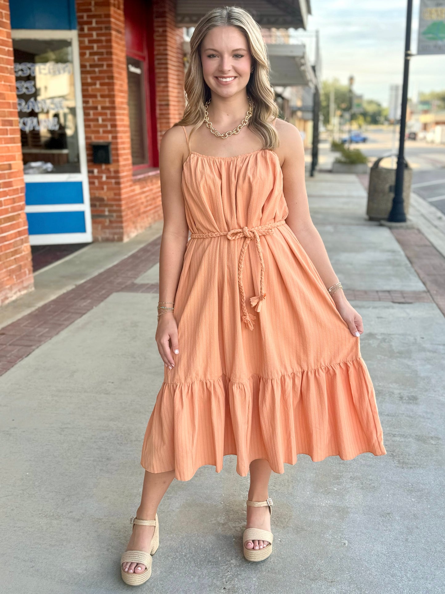 Cami Tiered Dress With Braided Belt