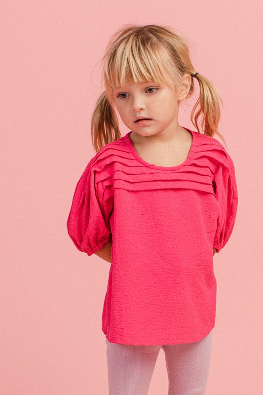 Girls Solid Pintuck Detail Blouse