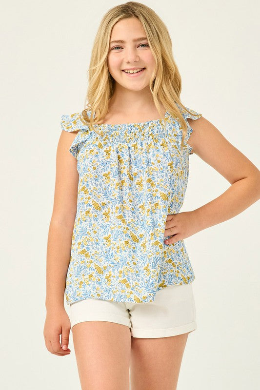 Girls Floral Flutter Sleeve Top