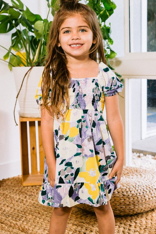 Girls Floral Printed Mini Dress