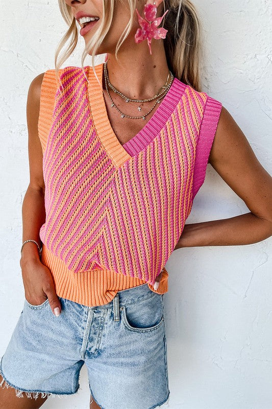 Chevron Sleeveless Sweater Top