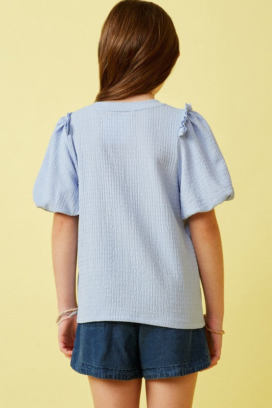 Girls Crinkled Puff Sleeve Top