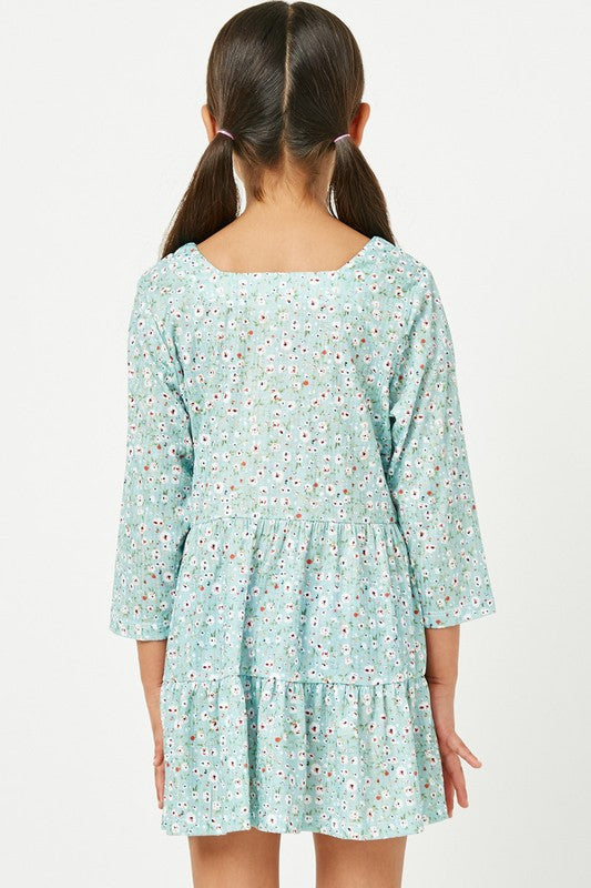 Girls Floral Square Neck Dress