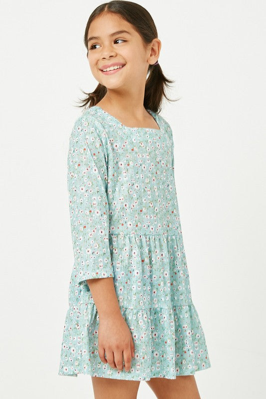 Girls Floral Square Neck Dress