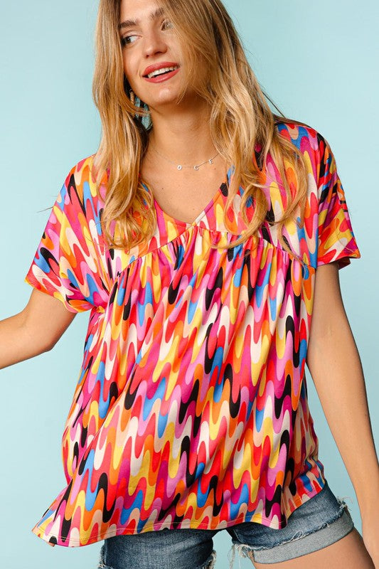 Multicolor Geo Print Top