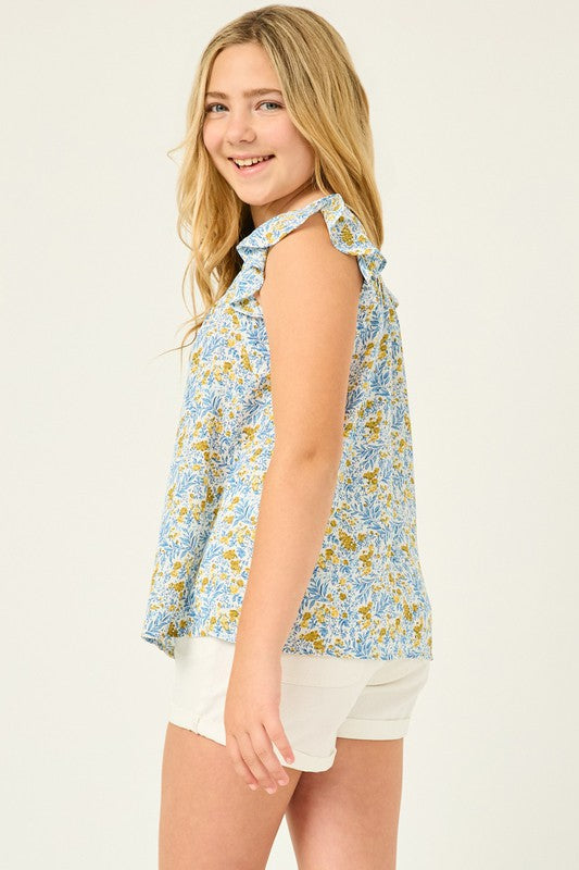 Girls Floral Flutter Sleeve Top