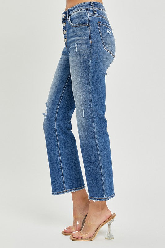 Risen Cropped Button Fly Jeans