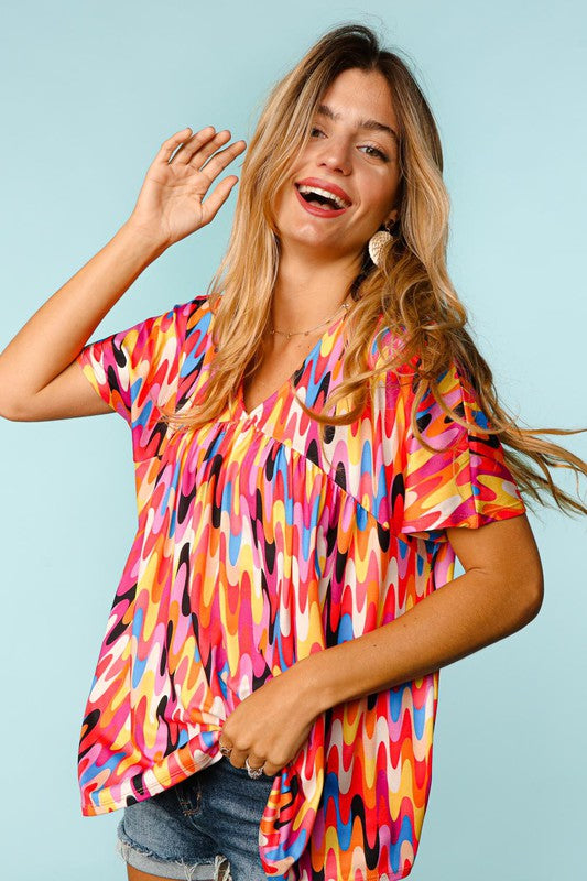 Multicolor Geo Print Top