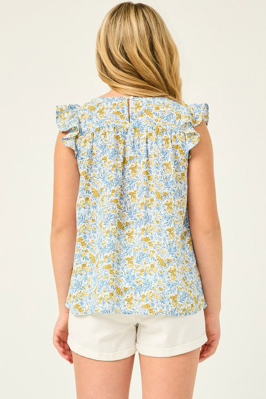 Girls Floral Flutter Sleeve Top