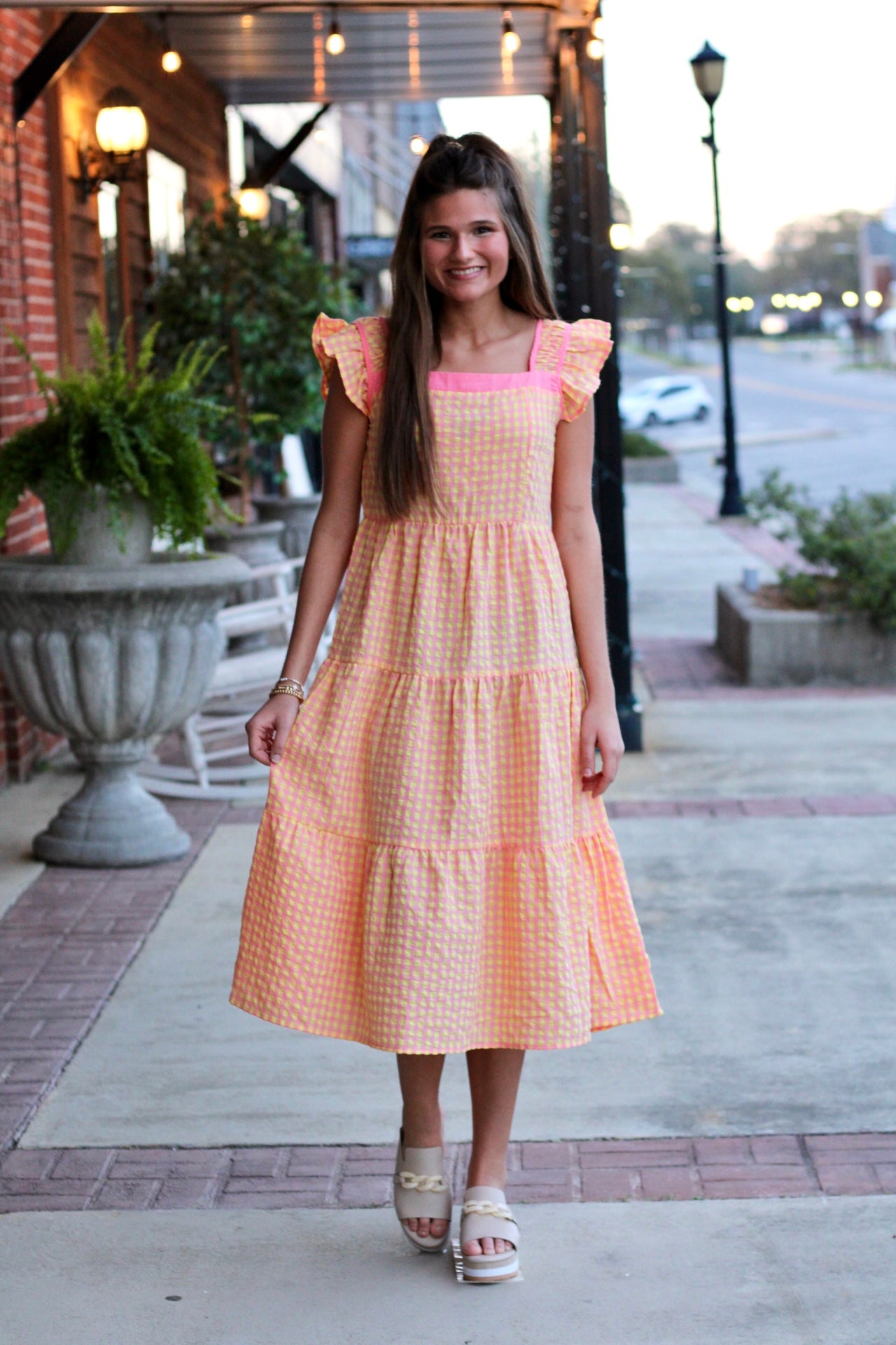 Gingham Plaid Midi Dress