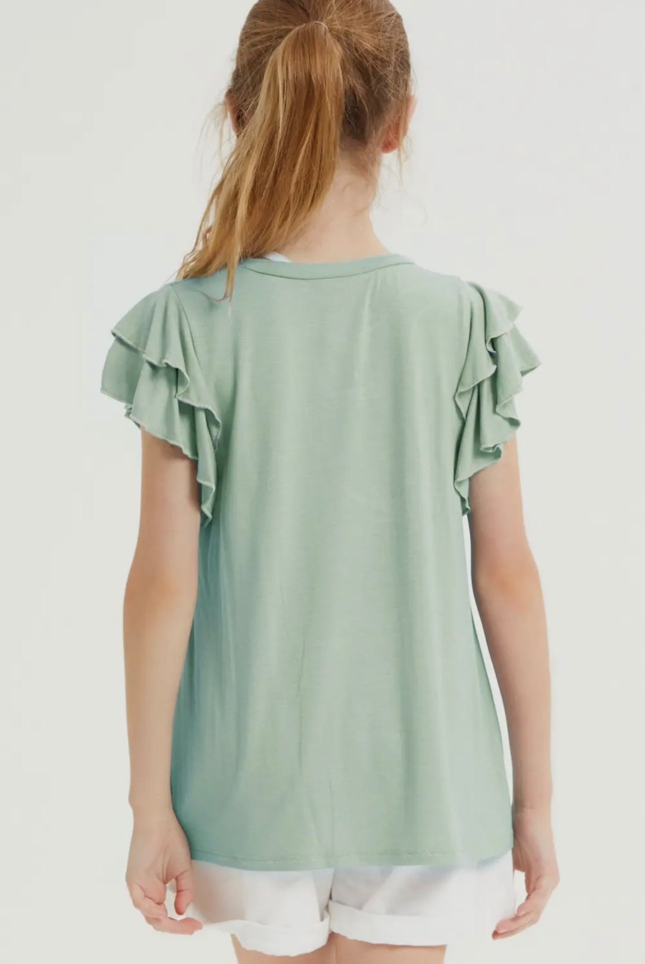 Girls Solid Flutter Sleeve Top