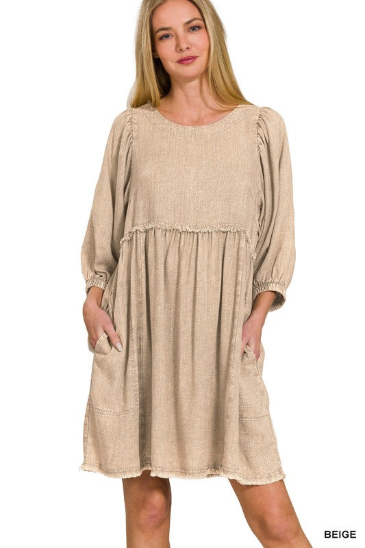 Zenana Washed Linen Babydoll Dress