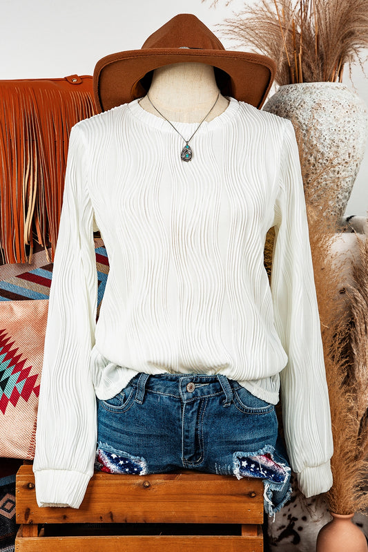 Textured Wavy Long Sleeve Top