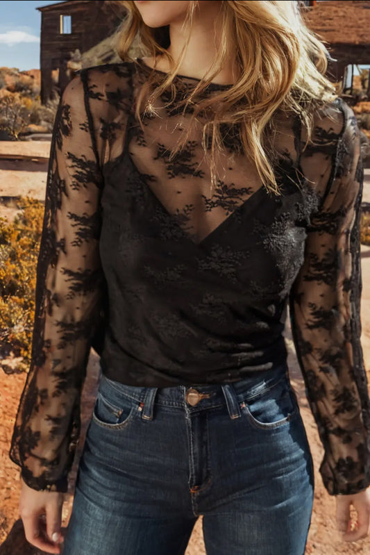 Lace Mesh Long Sleeve Top