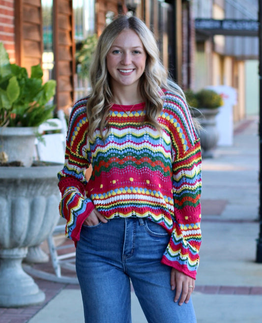 Boho Colorblock Stripe Knit Sweater