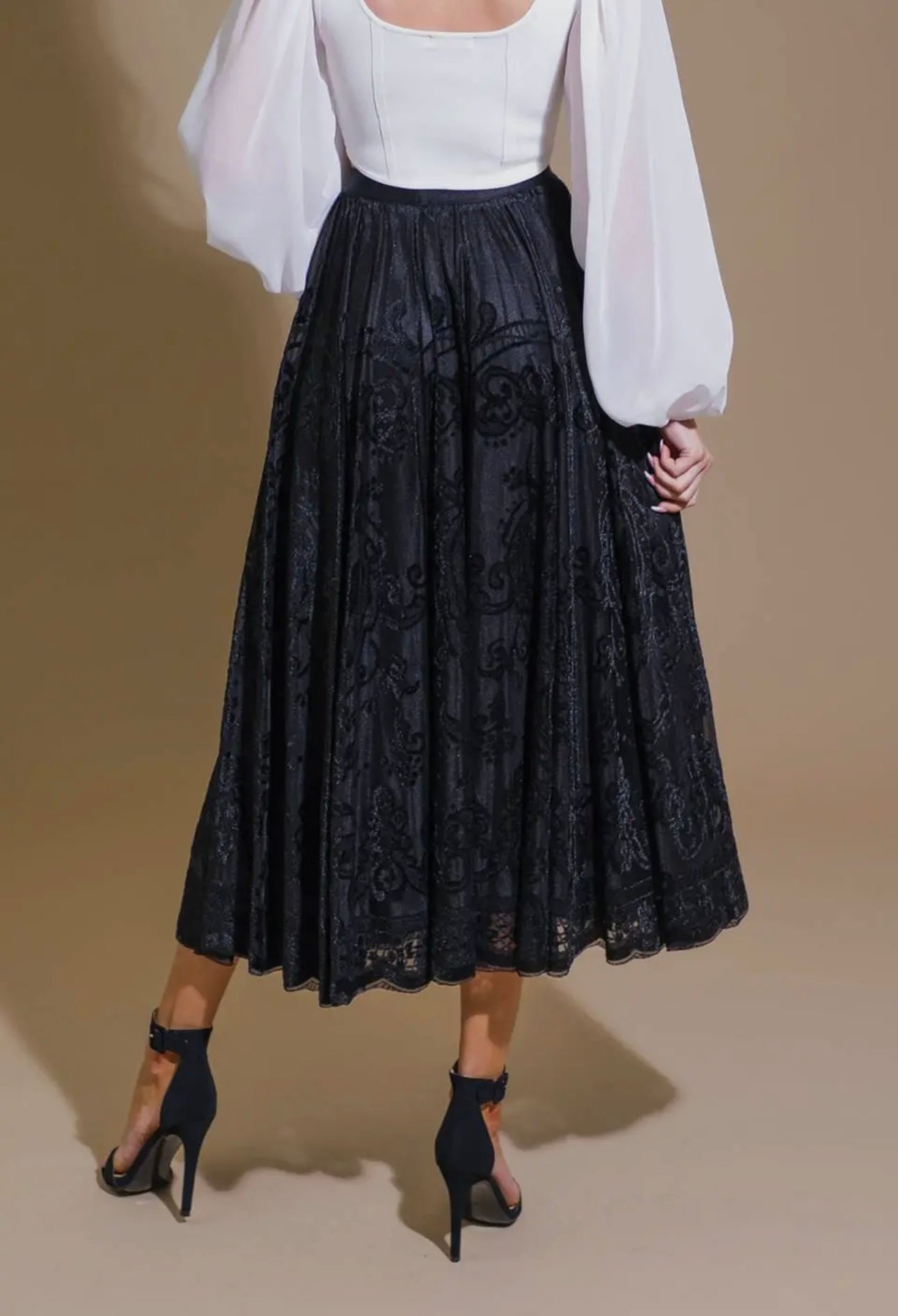 Burnout Velvet Midi Skirt