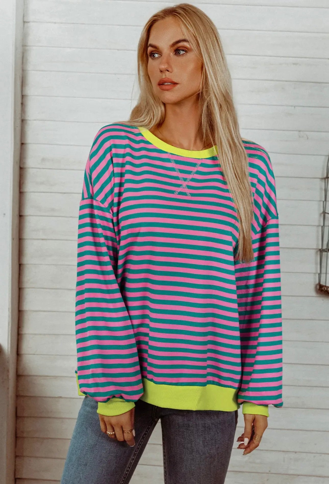 Striped Contrast Trim Pullover Sweatshirt