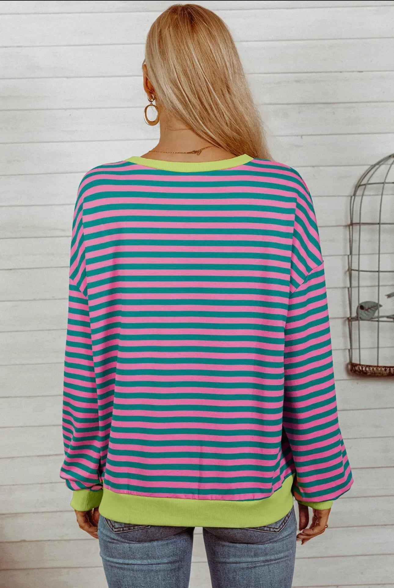 Striped Contrast Trim Pullover Sweatshirt