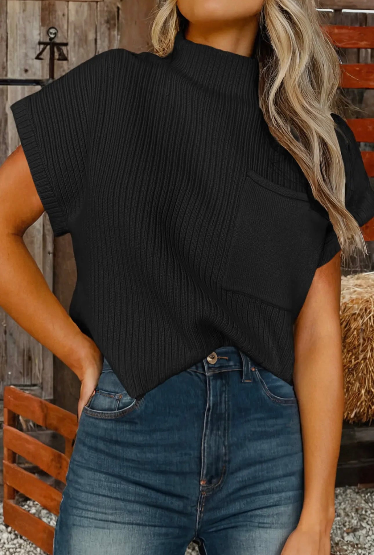 Rib Knit Short Sleeve Sweater