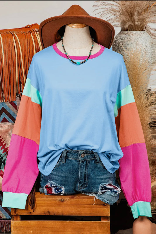 Colorblock Patchwork Long Sleeve Loose Top