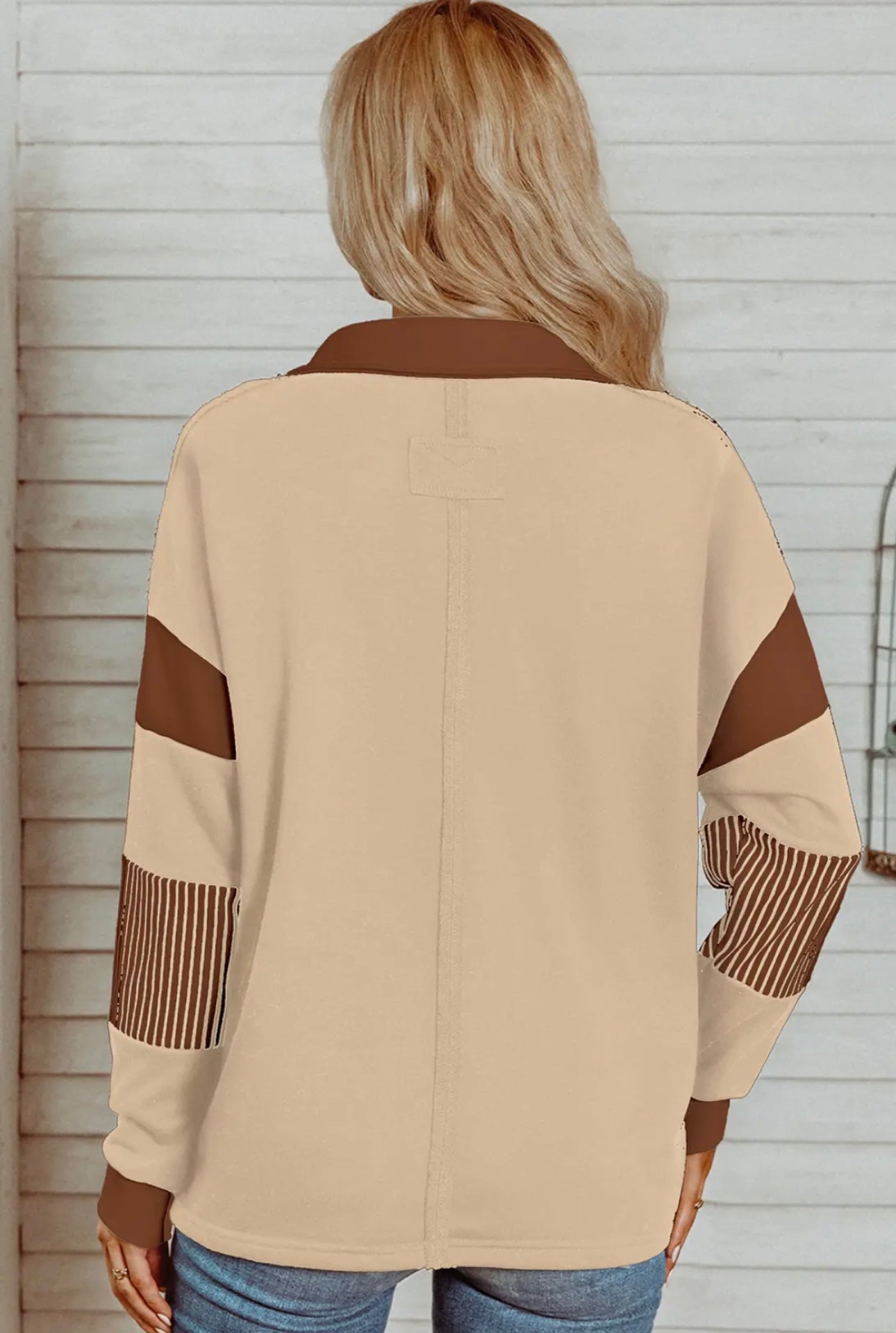 Striped Colorblock Patchwork Collar Sweatshirt