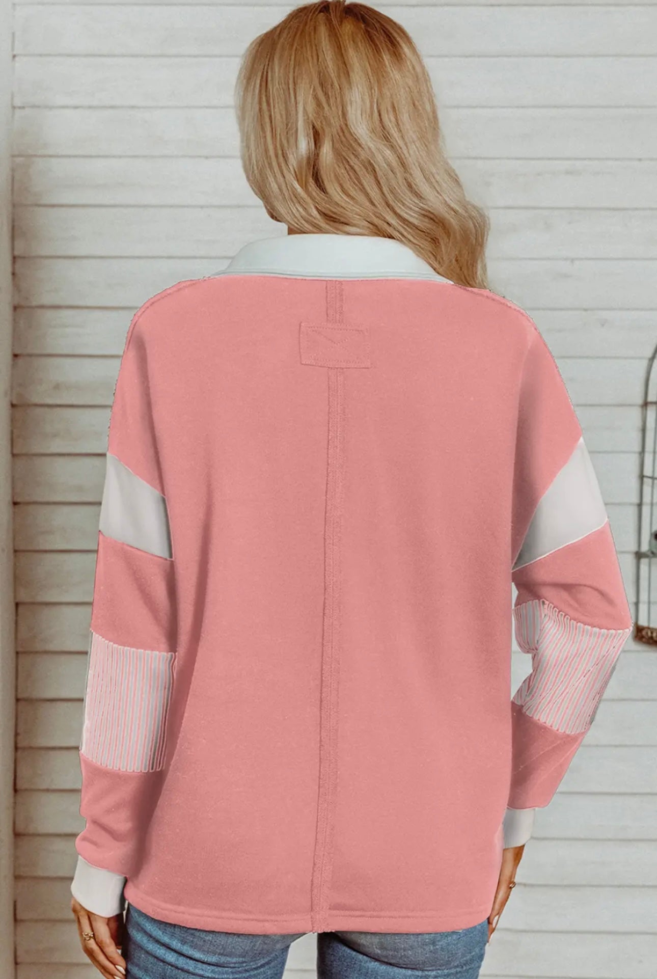 Striped Colorblock Patchwork Collar Sweatshirt