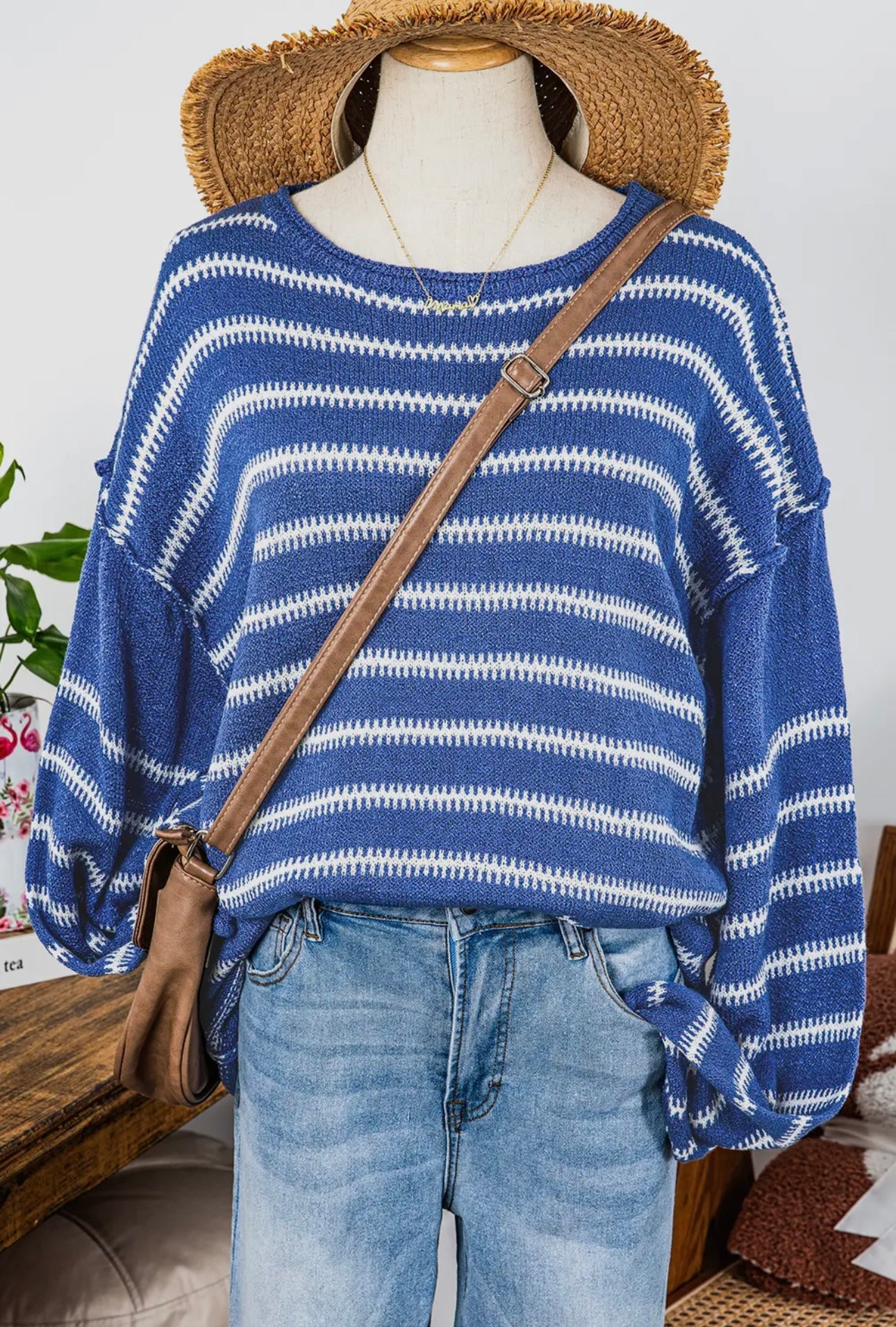 Stripe Drop Shoulder Casual Sweater