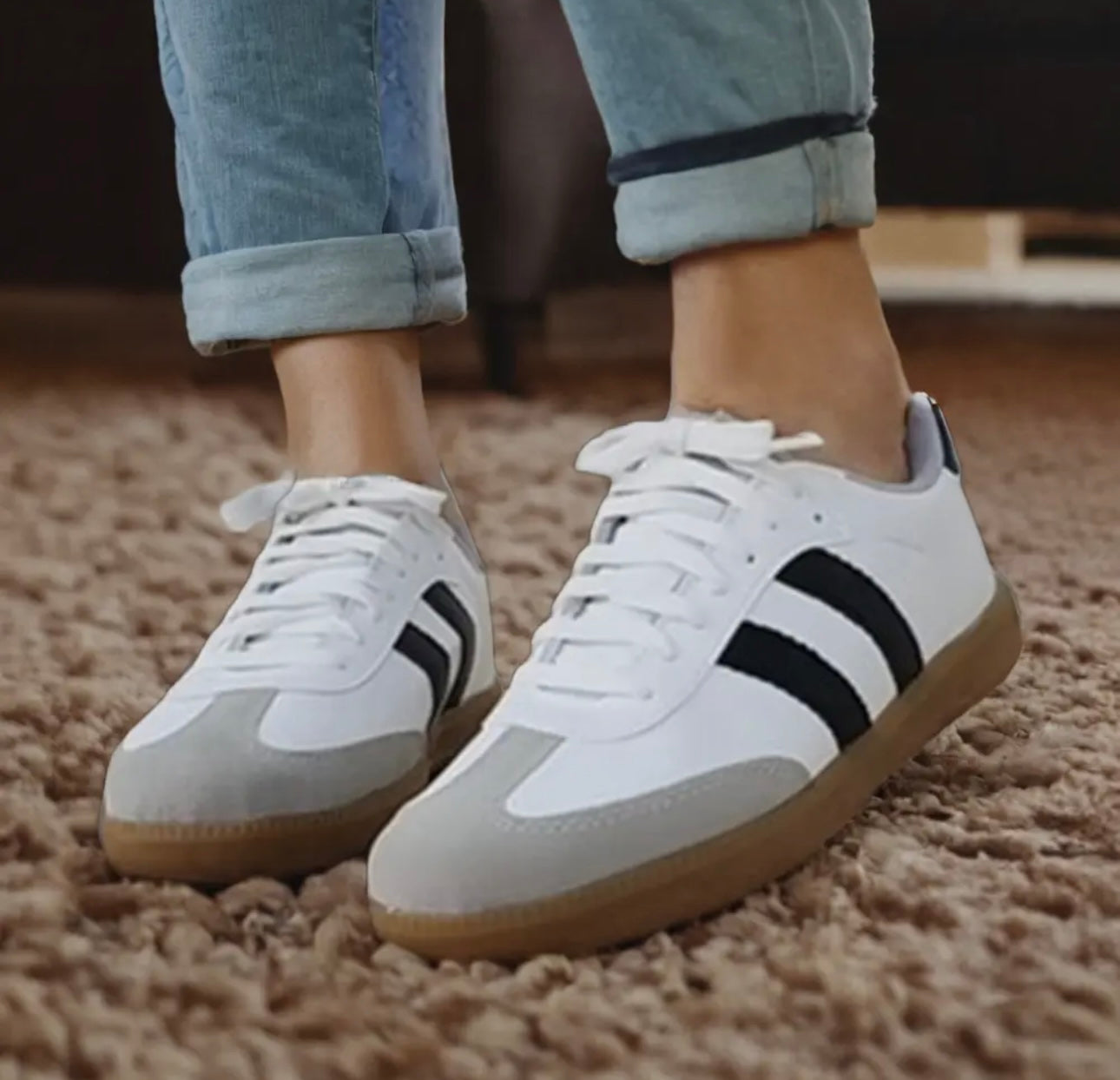 Striped Lace-Up Flat Sneakers