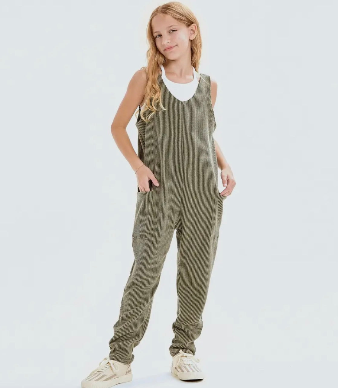 Girls Embossed Rib Sleeveless Jumpsuit