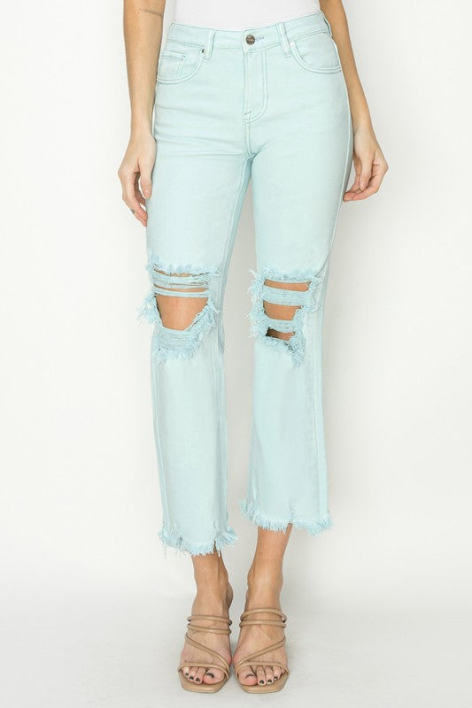 Risen High Rise Knee Distressed Pants