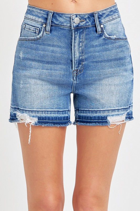 Risen High Rise Released Hem Denim Shorts