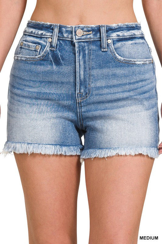 Zenana Mid Rise Frayed Denim Shorts – Commerce Street Clothing