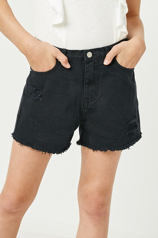 Girls Stonewash Distressed Denim Shorts