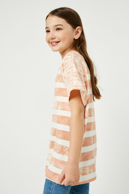 Girls Contrast Tie-Dye Stripe Raglan Top