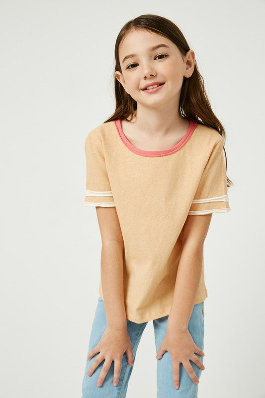 Girls Stripe Sleeve Knit Tee