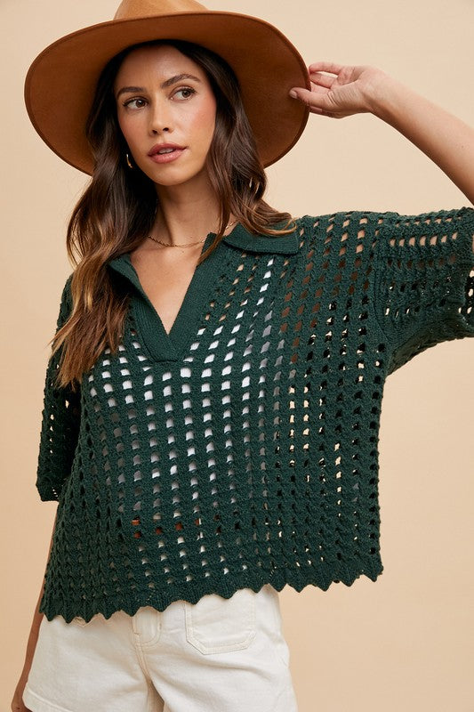 Pointelle Edge Open Stitch Sweater Top