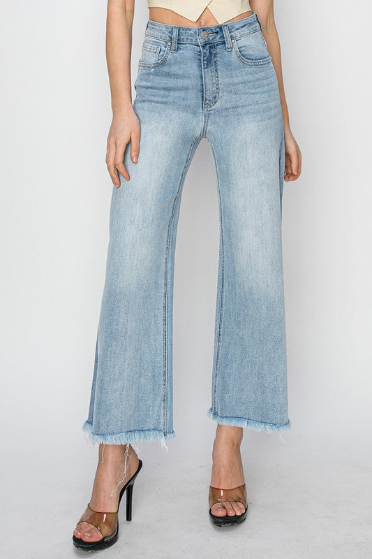 Risen Frayed Ankle Wide Jeans