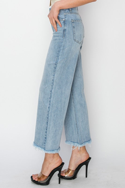 Risen Frayed Ankle Wide Jeans