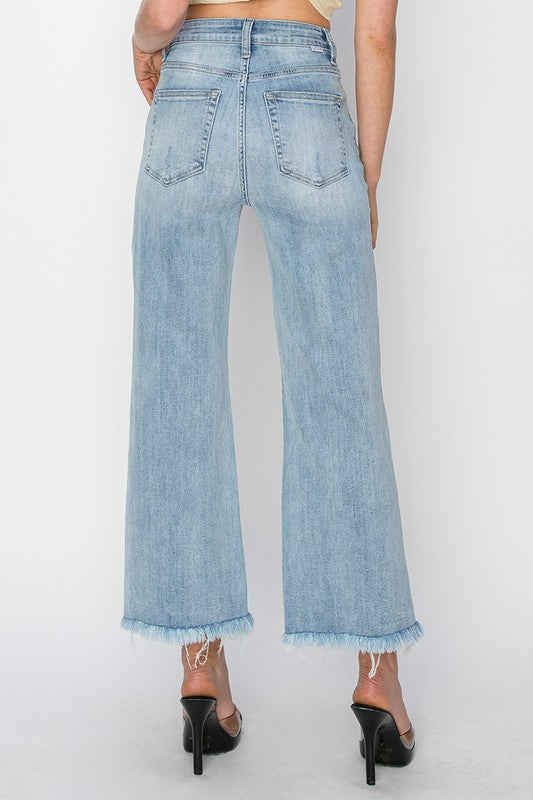 Risen Frayed Ankle Wide Jeans