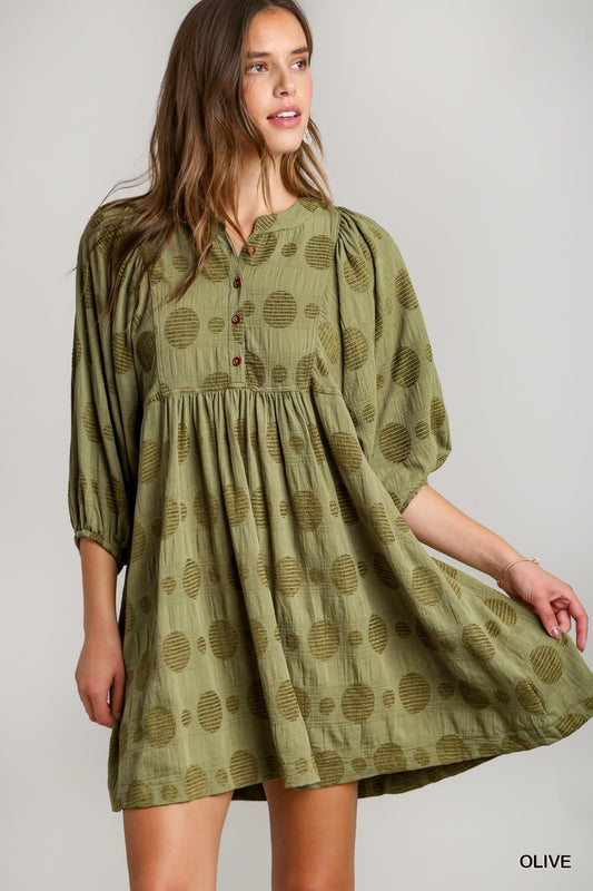 Dot Texture Puff Sleeve Dress