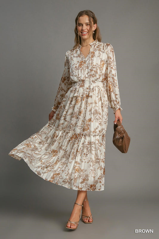 Lurex Floral Print Midi Dress