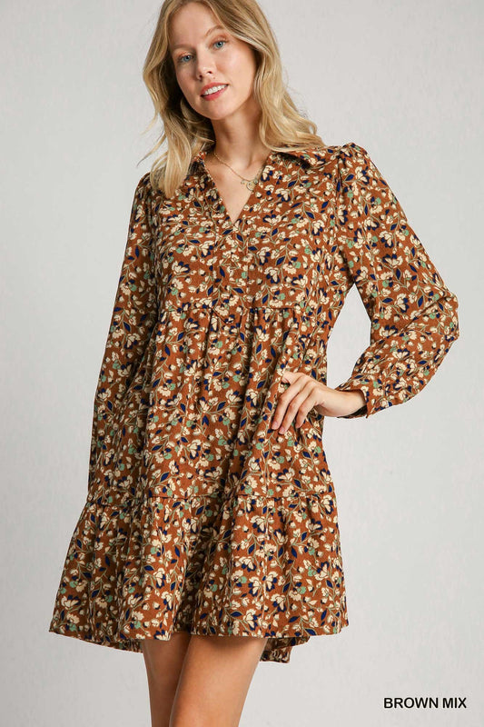 Floral Print Corduroy Dress