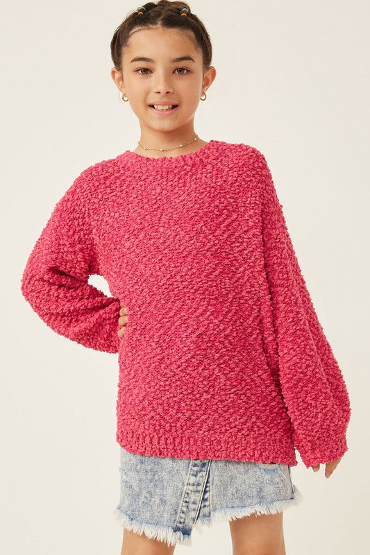 Girls Popcorn Knit Pullover Sweater