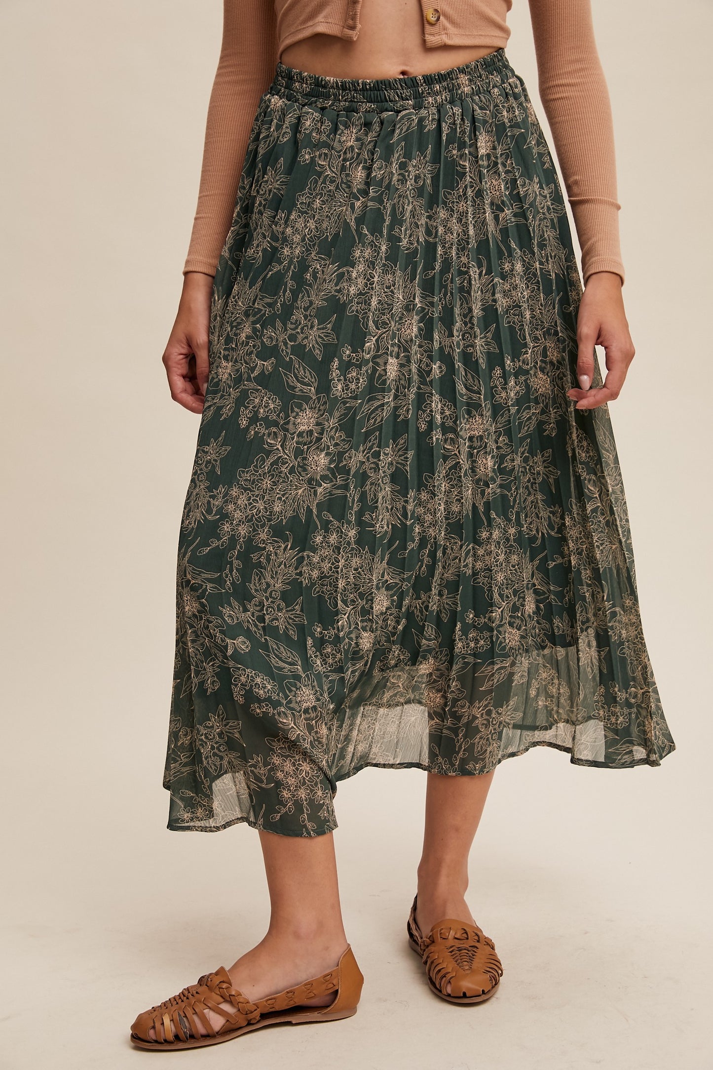 Floral Print Pleated Maxi Skirt