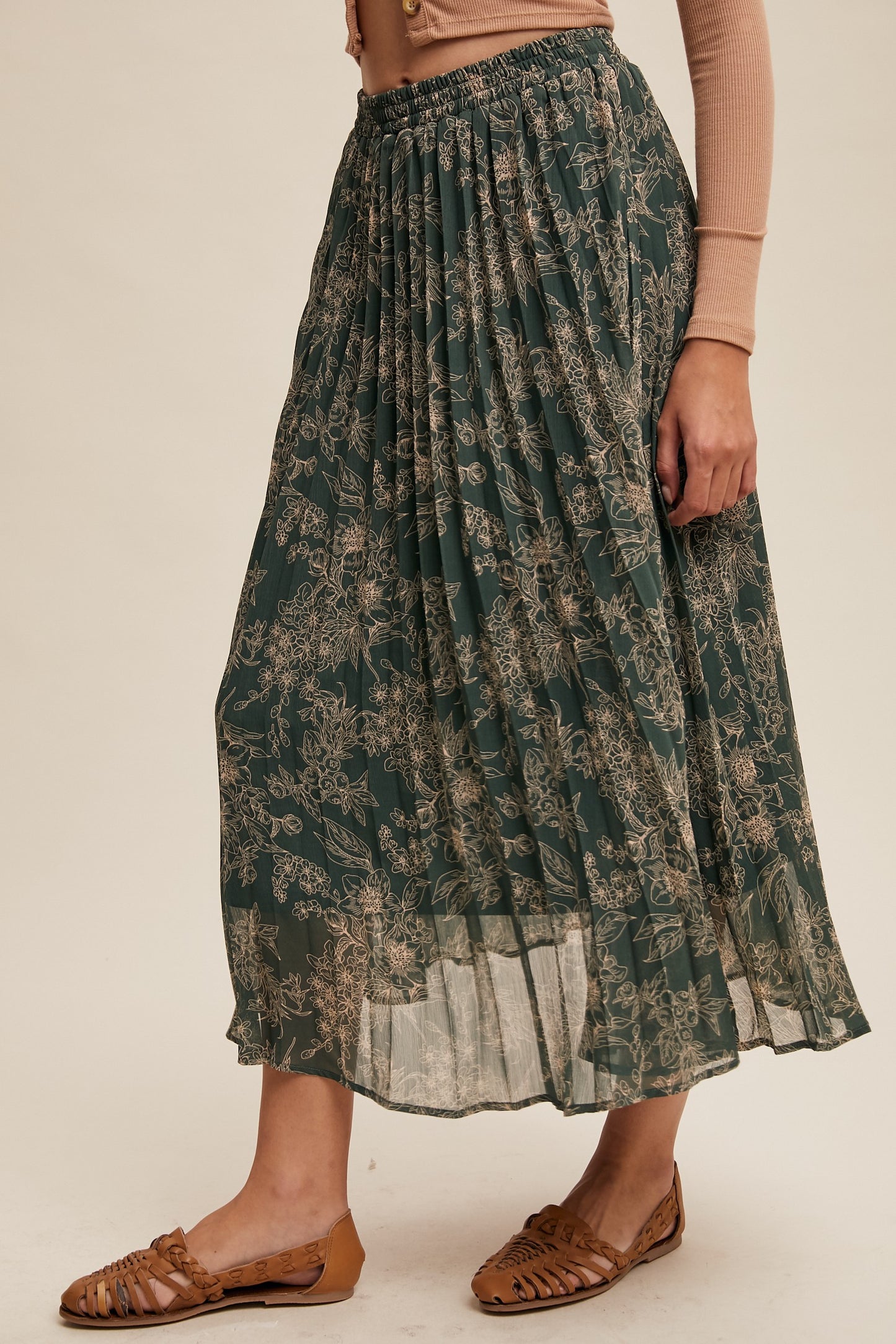 Floral Print Pleated Maxi Skirt