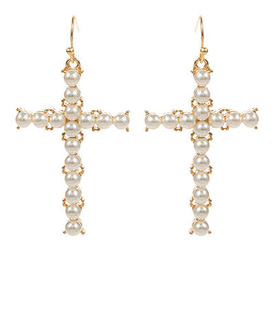 50mm Pearl Cross Drop Earrings